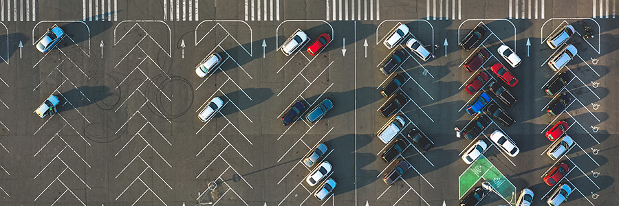 Aerial view of a parking lot